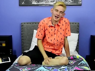 Skinny little twink with big fat dick tugs after interview