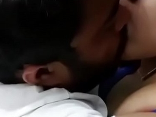 Cute desi girl hot giving a kiss romantically and boob pressed