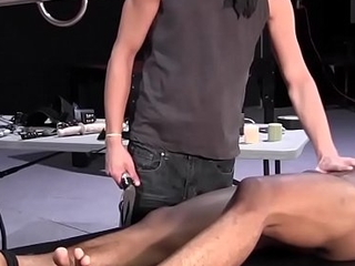 BadBoyBondage - Skinny black sub tied to table and lashed by young Dom